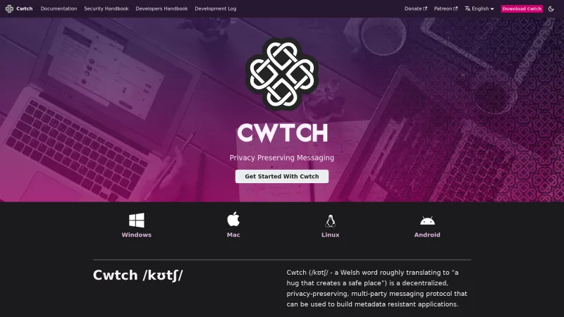 Homepage of Cwtch