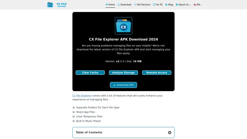 Homepage of Cx File Explorer
