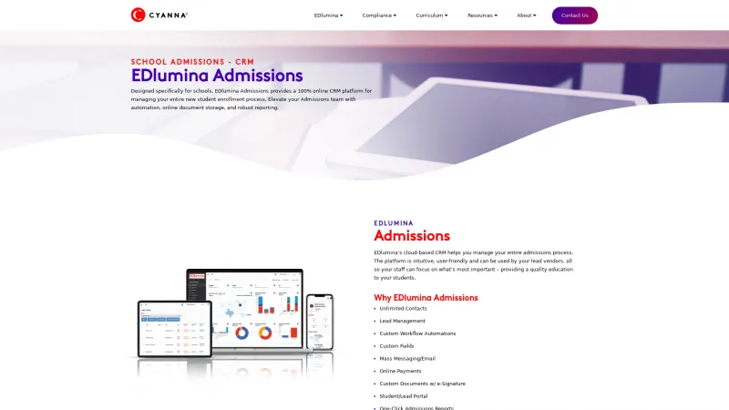 Homepage of EDlumina Admissions