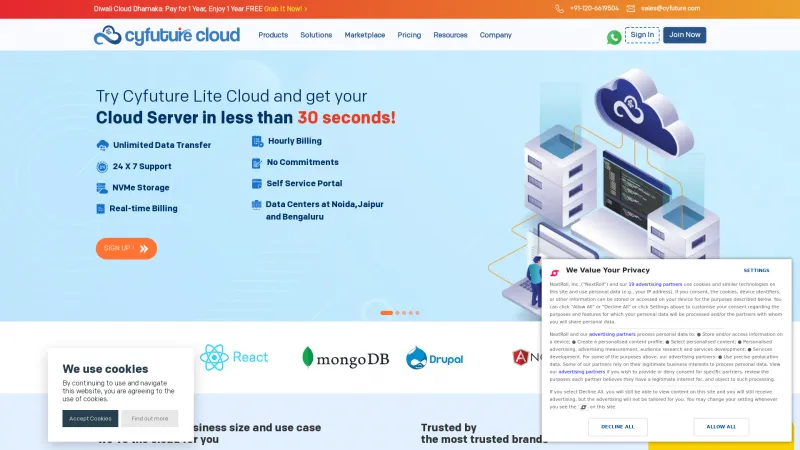 Homepage of Cyfuture Cloud