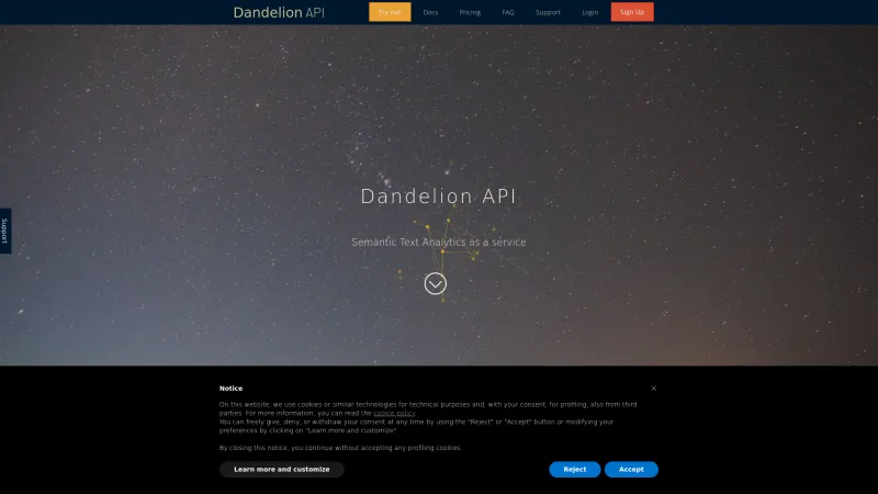 Homepage of Dandelion API