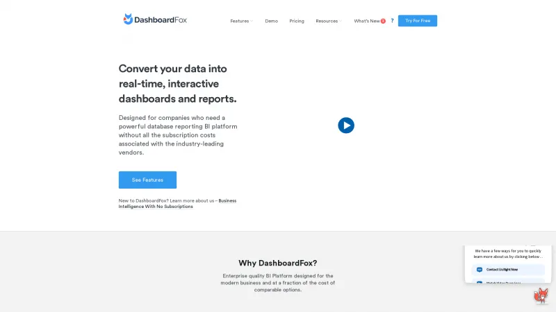 Homepage of DashboardFox