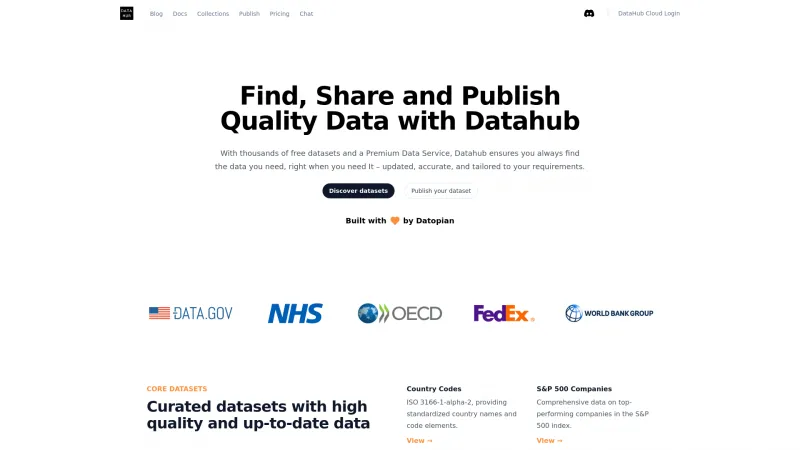 Homepage of DataHub