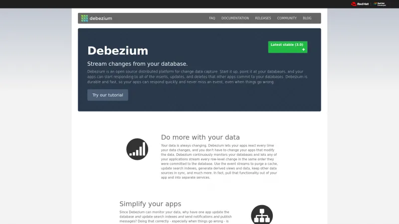 Homepage of Debezium