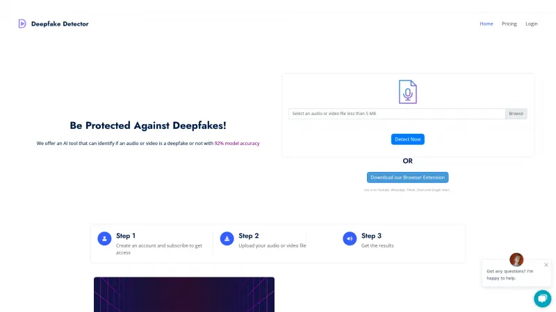 Homepage of DeepFake Detector