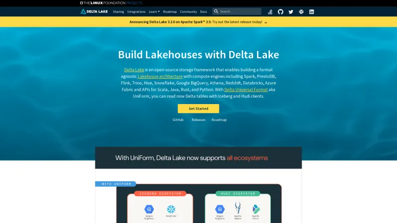 Homepage of Delta Lake