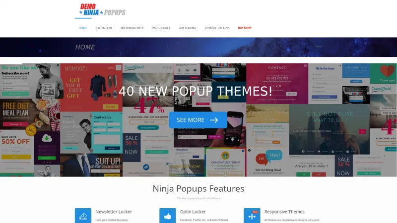 Homepage of Ninja Popups