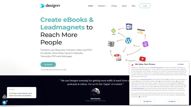 Homepage of Designrr