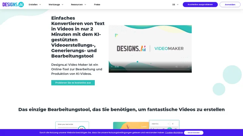 Homepage of Designs.ai Videomaker