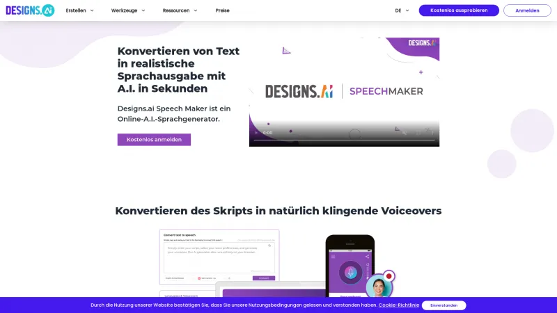 Homepage of Designs.ai Speechmaker