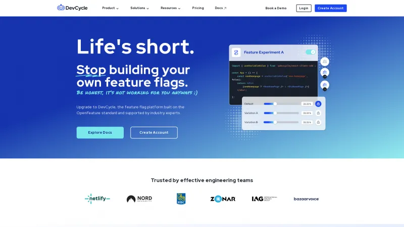 Homepage of DevCycle