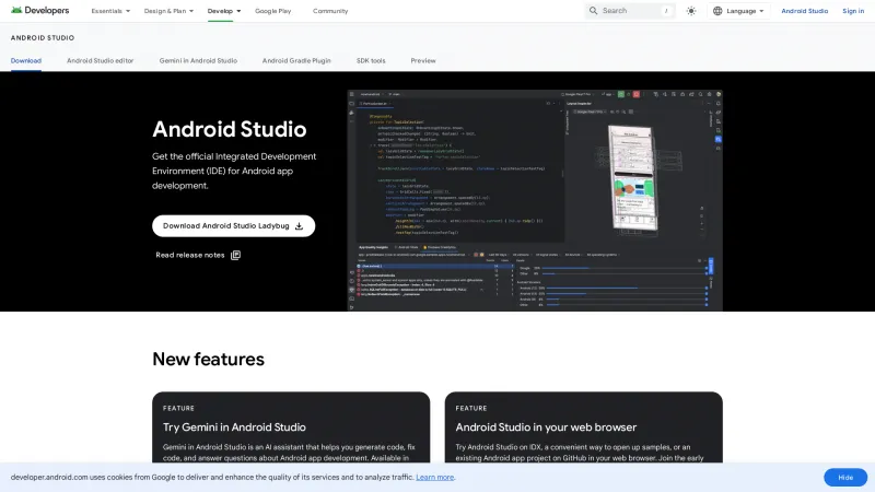 Homepage of Android Studio