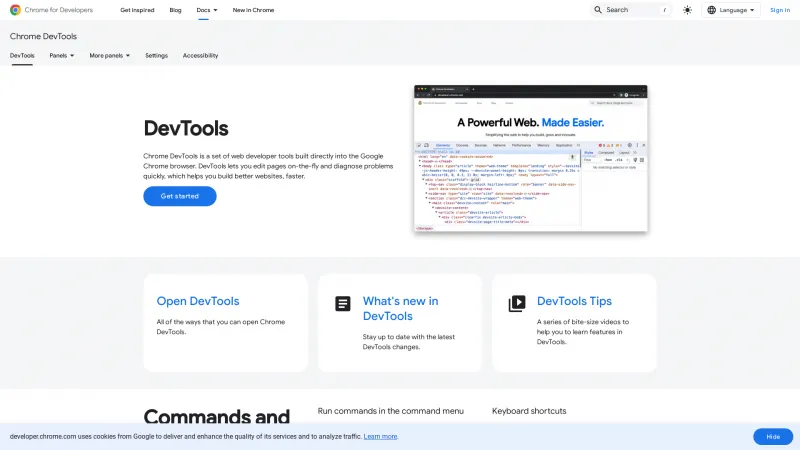 Homepage of Chrome DevTools