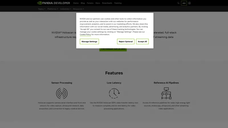 Homepage of NVIDIA Holoscan