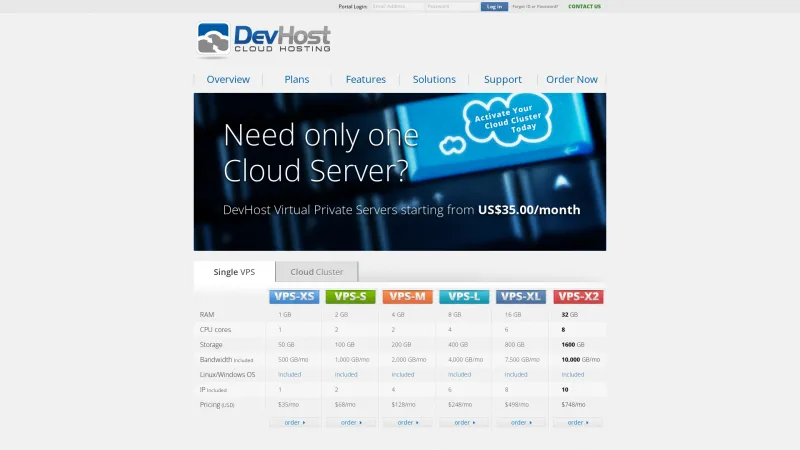 Homepage of DevHost