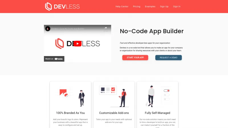 Homepage of Devless