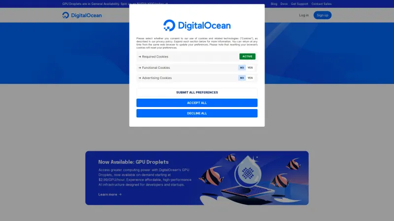 Homepage of DigitalOcean