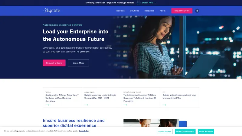 Homepage of Digitate ignio