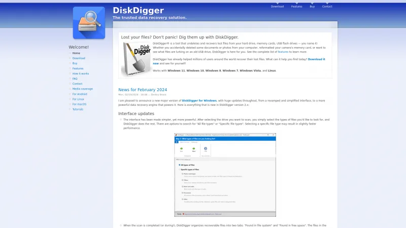 Homepage of DiskDigger