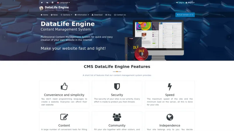 Homepage of DataLife Engine (DLE)