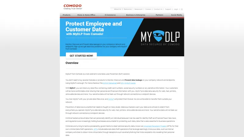 Homepage of MyDLP