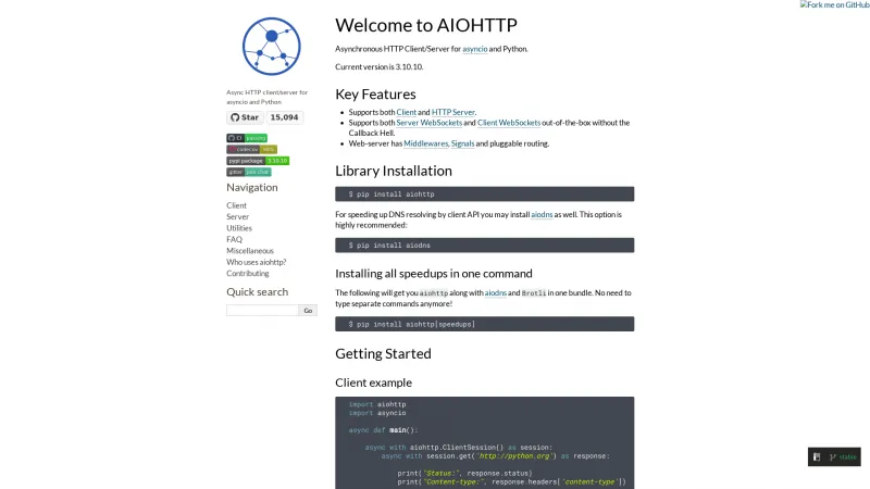 Homepage of AIOHTTP