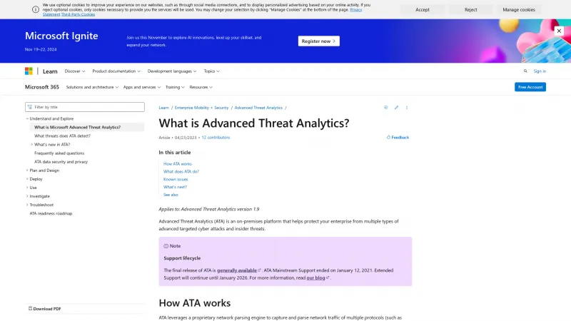 Homepage of Microsoft Advanced Threat Analytics