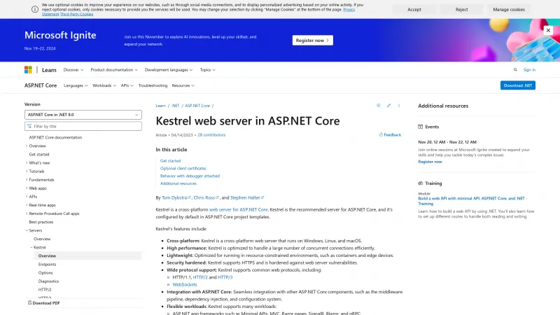 Homepage of Kestrel