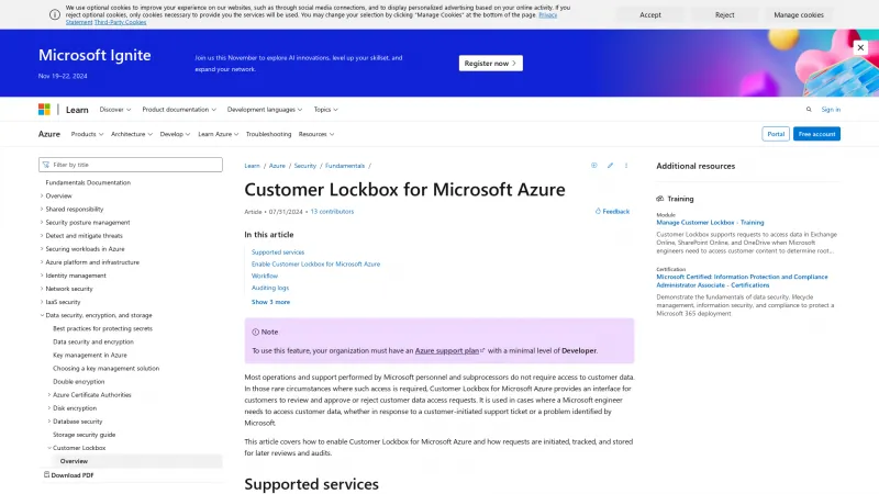 Homepage of Microsoft Customer Lockbox