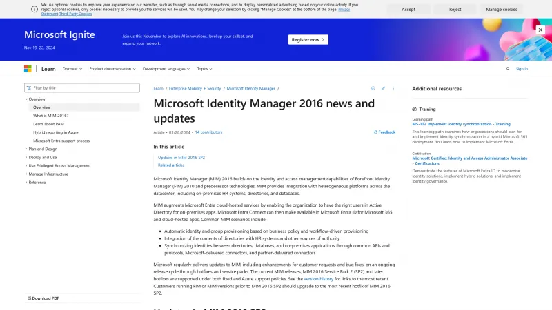 Homepage of Microsoft Identity Manager