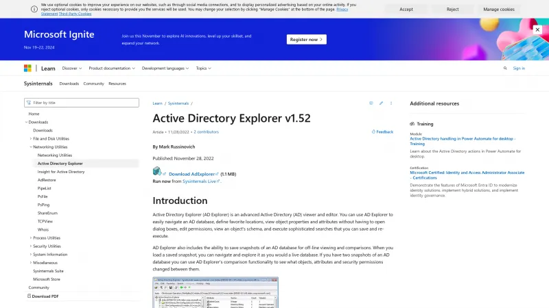 Homepage of Active Directory Explorer (AD Explorer)