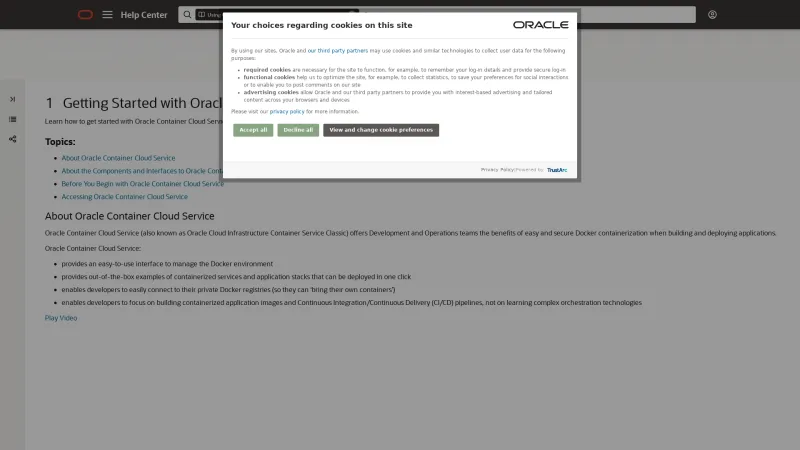 Homepage of Oracle Container Cloud Service