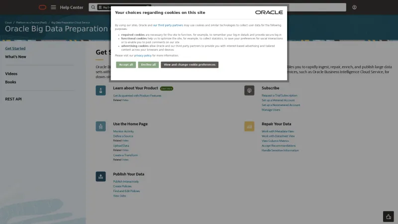 Homepage of Oracle Big Data Preparation