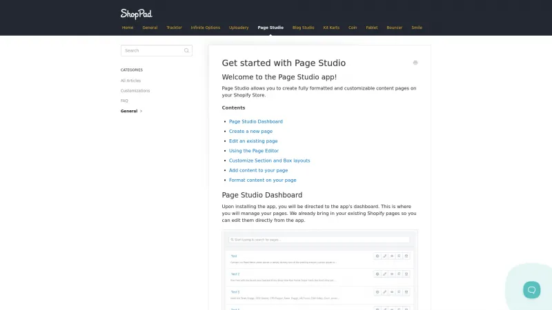 Homepage of Page Studio