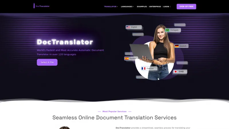 Homepage of DocTranslator