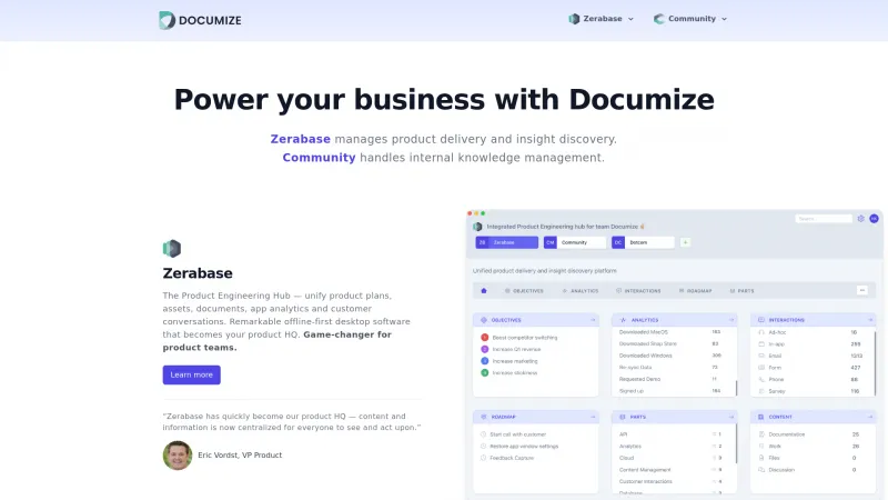 Homepage of Documize