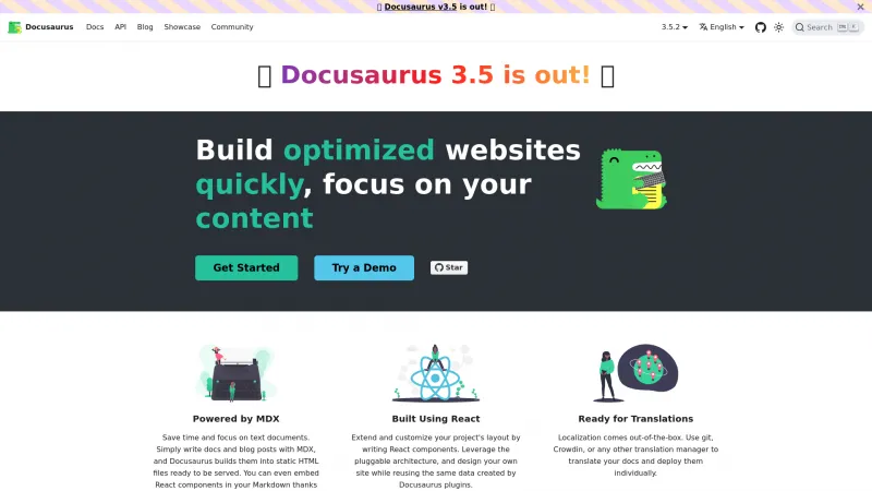 Homepage of Docusaurus