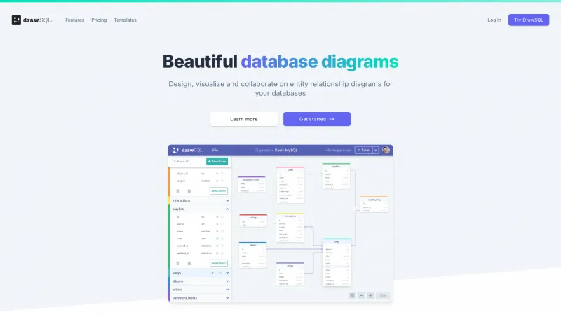 Homepage of DrawSQL