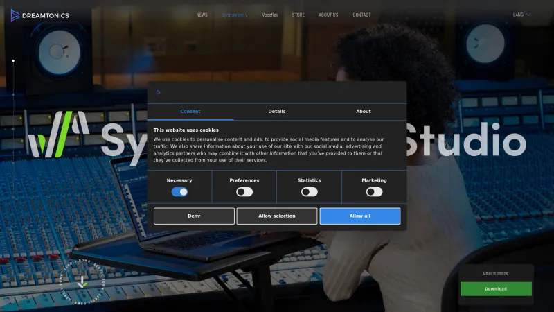 Homepage of Dreamtonics Synthesizer V