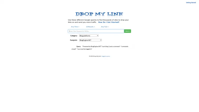 Homepage of Drop My Link