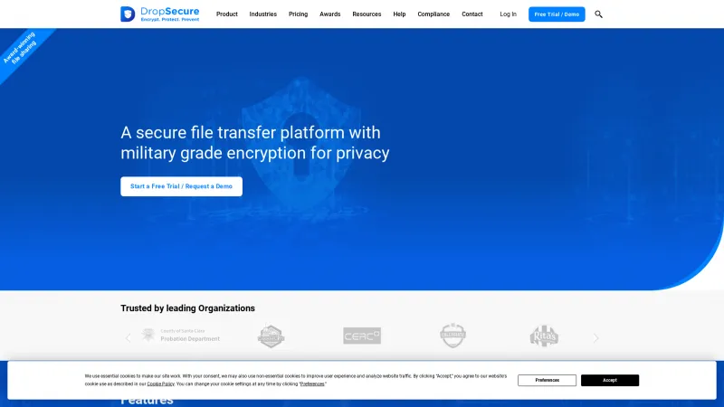 Homepage of DropSecure