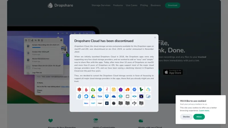 Homepage of Dropshare