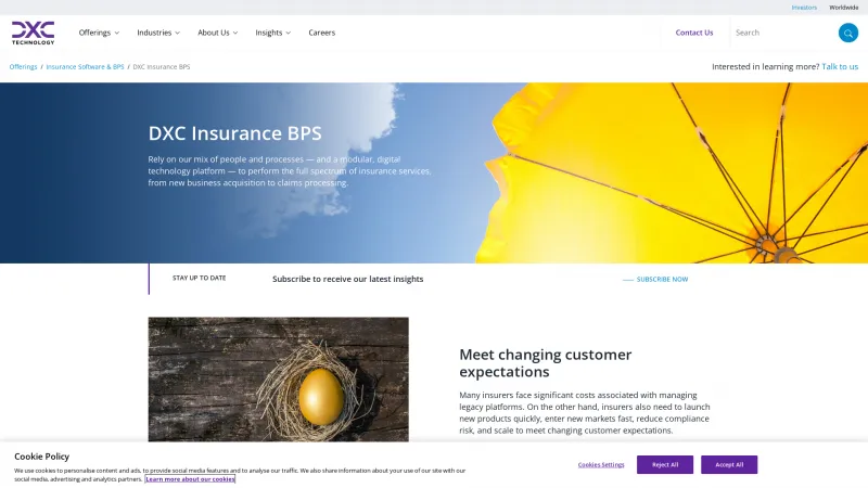 Homepage of DXC Insurance BPaaS