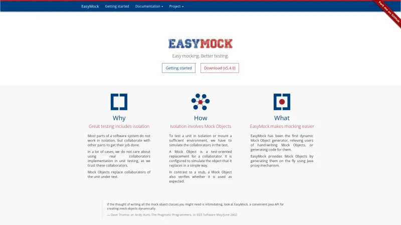 Homepage of EasyMock