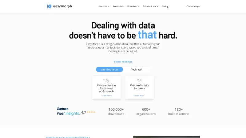 Homepage of EasyMorph