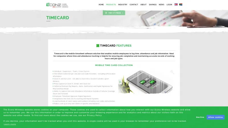 Homepage of Econz Timecard