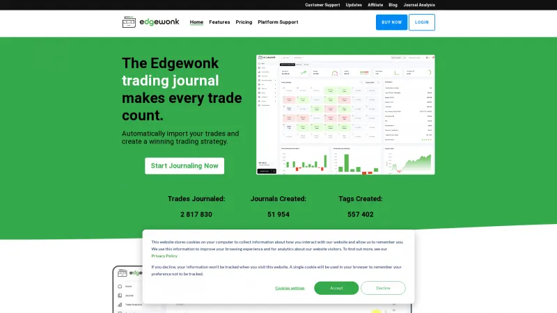 Homepage of Edgewonk