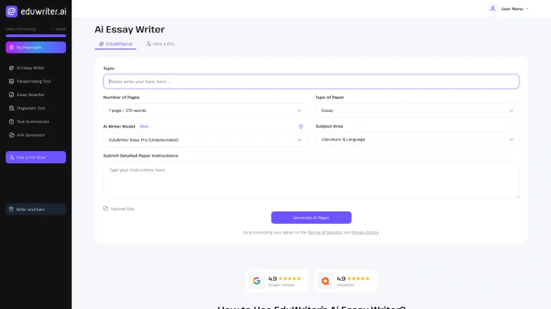 Homepage of EduWriter.ai