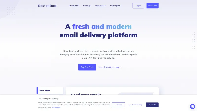 Homepage of Elastic Email