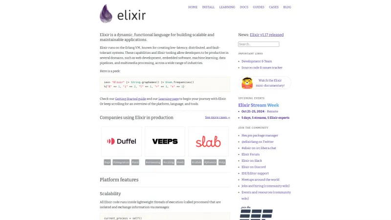 Homepage of Elixir